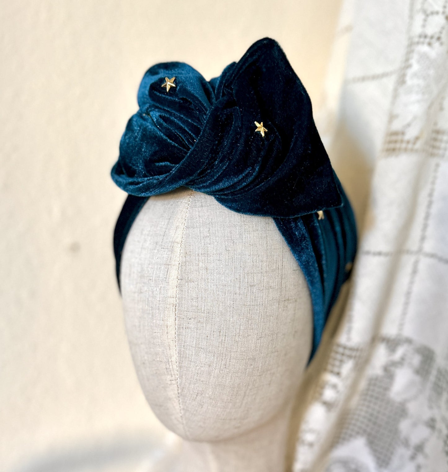 Teal velvet star studded wire headband