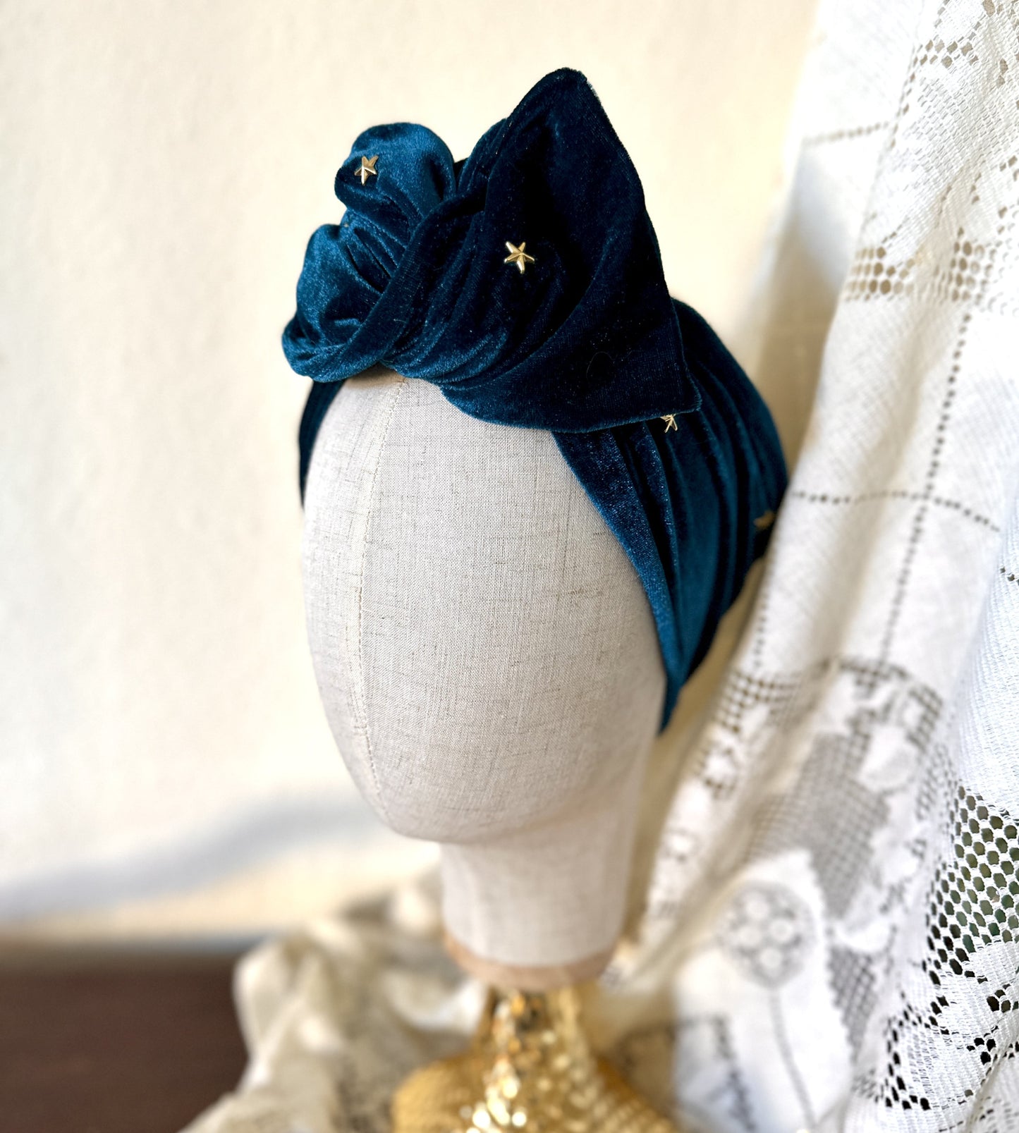 Teal velvet star studded wire headband