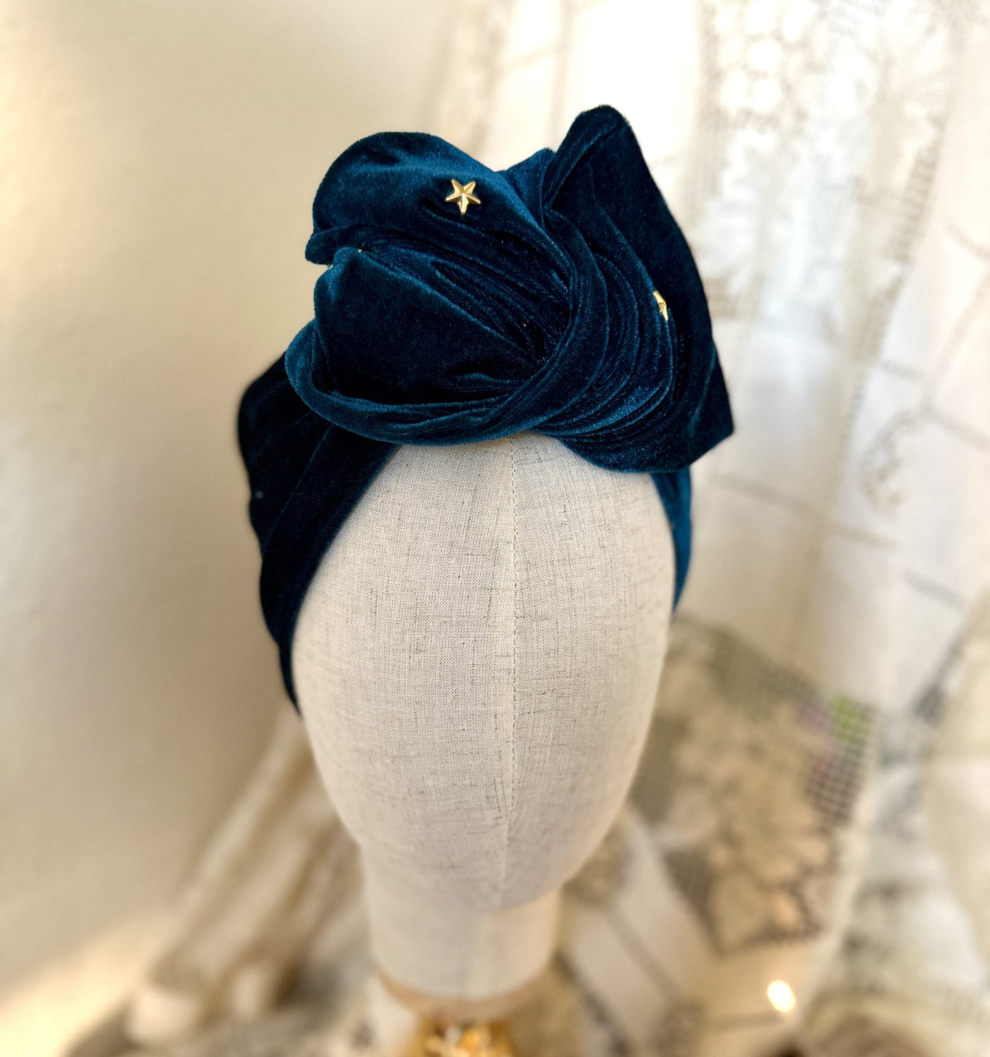 Teal velvet star studded wire headband
