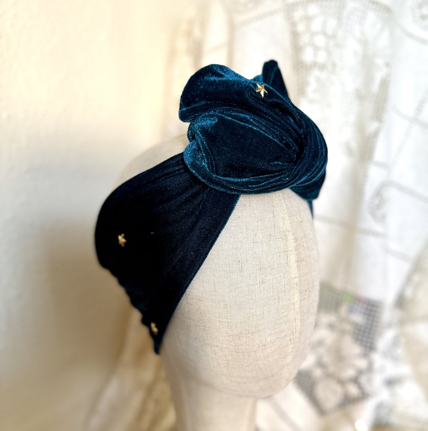 Teal velvet star studded wire headband
