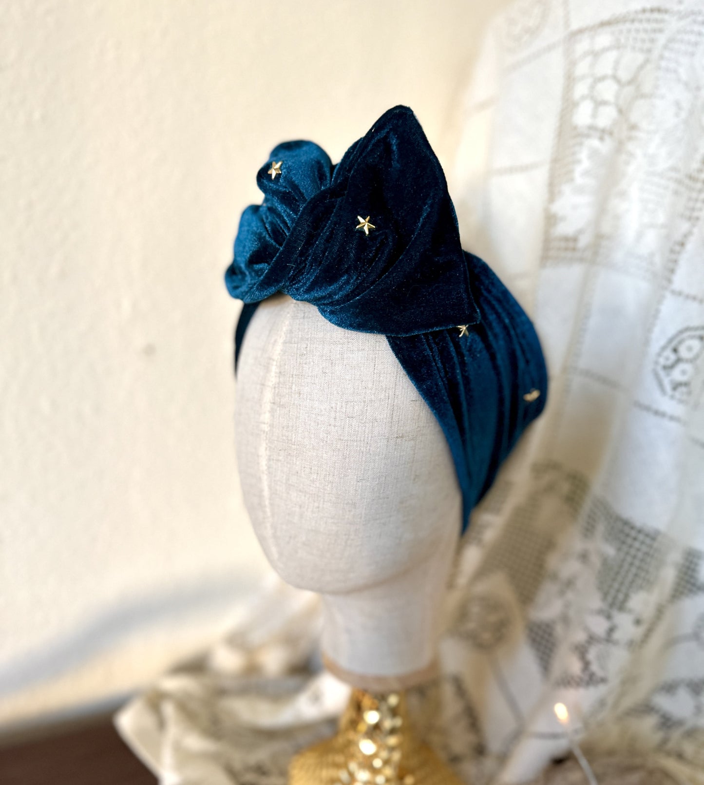 Teal velvet star studded wire headband