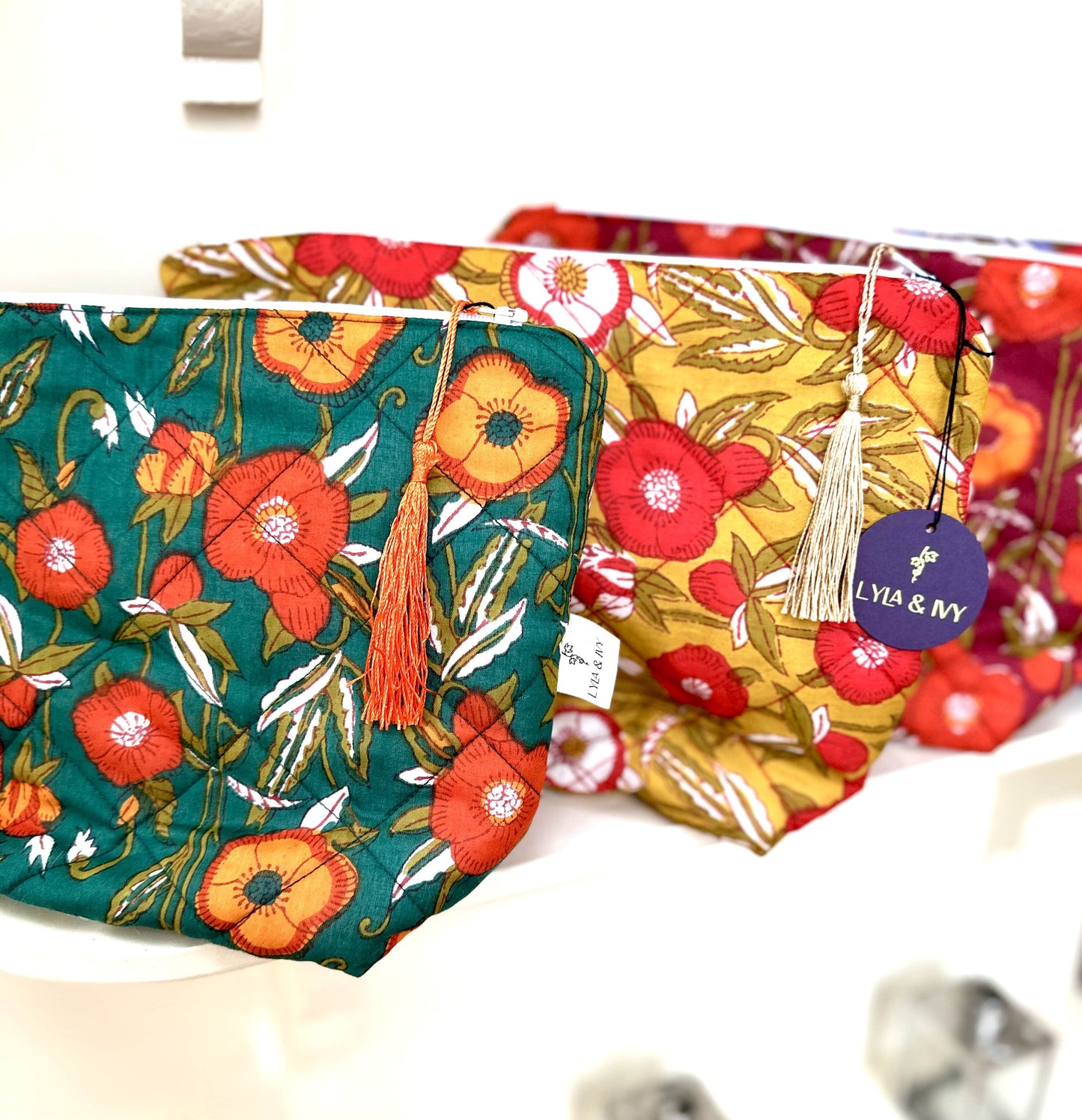 quilted cotton floral make up bags