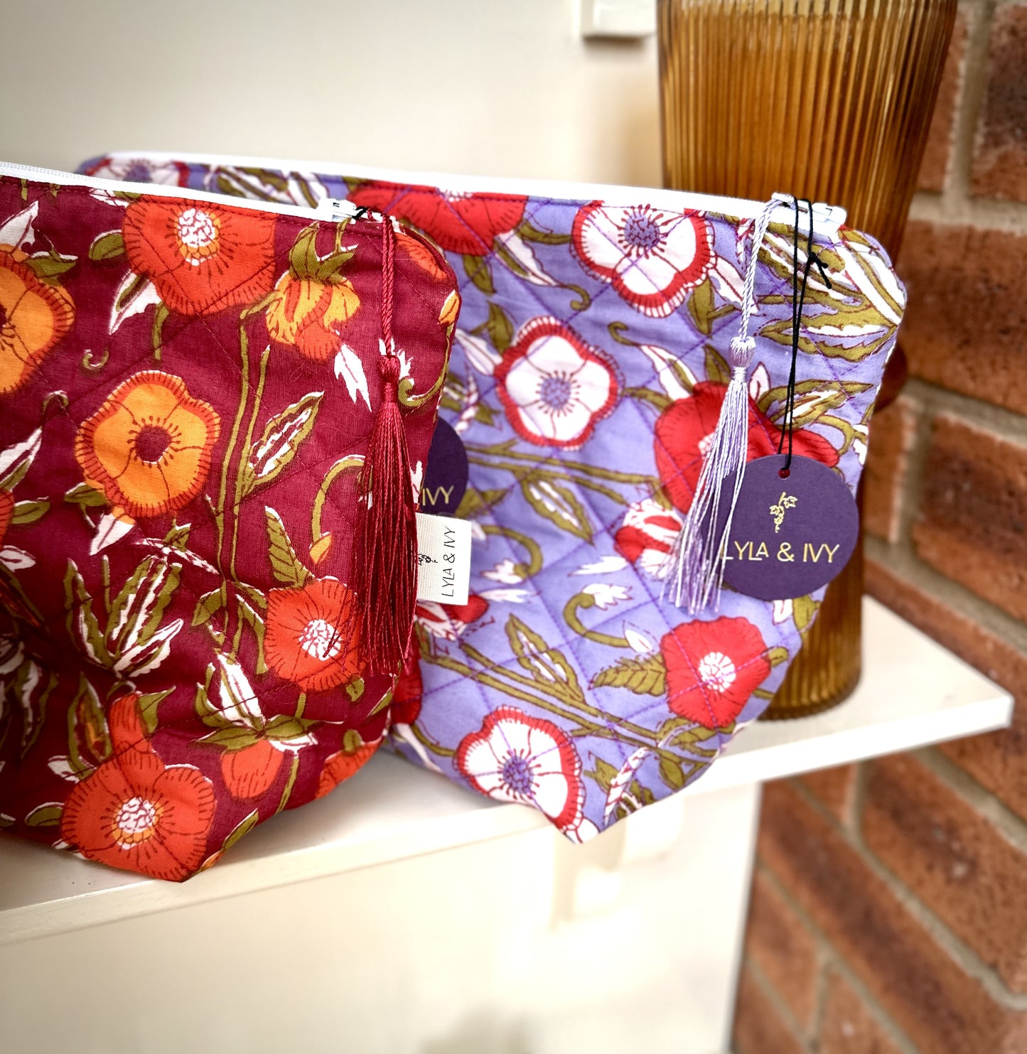 quilted cotton floral make up bags
