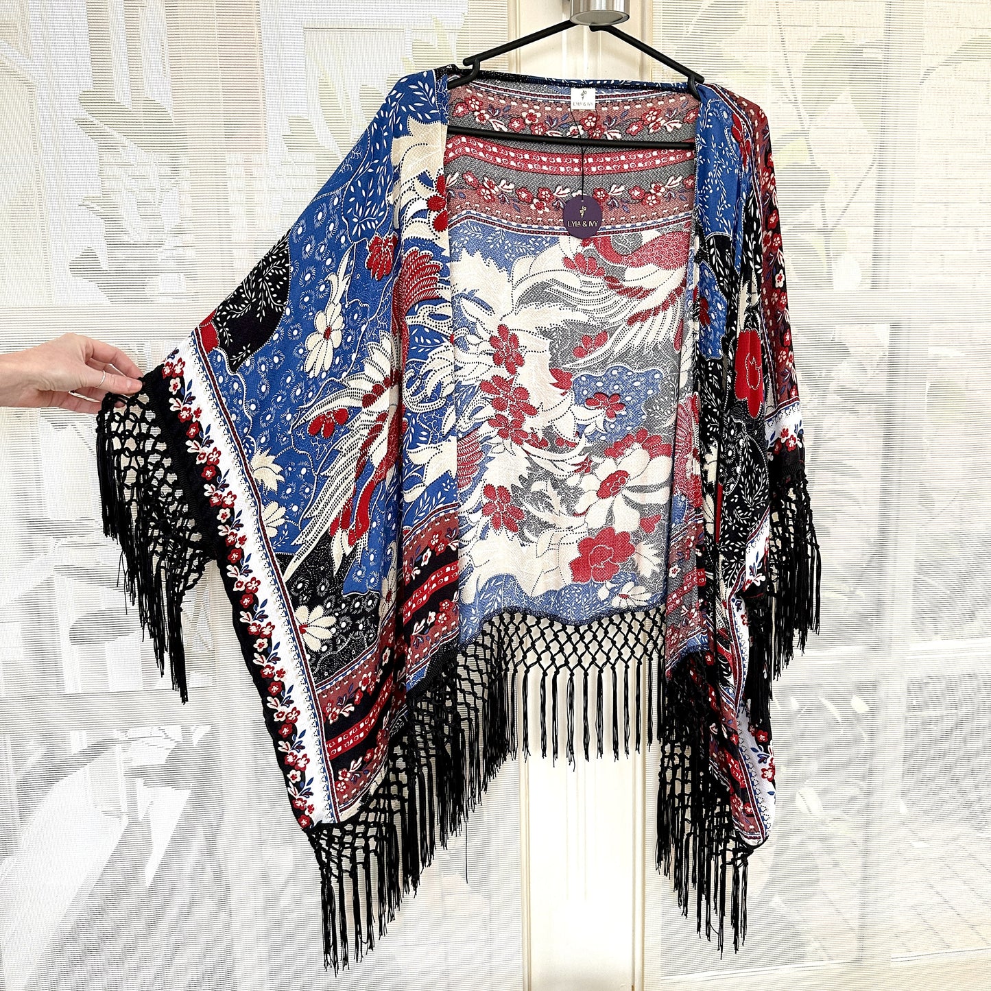 Peacock print boho tassel kimono