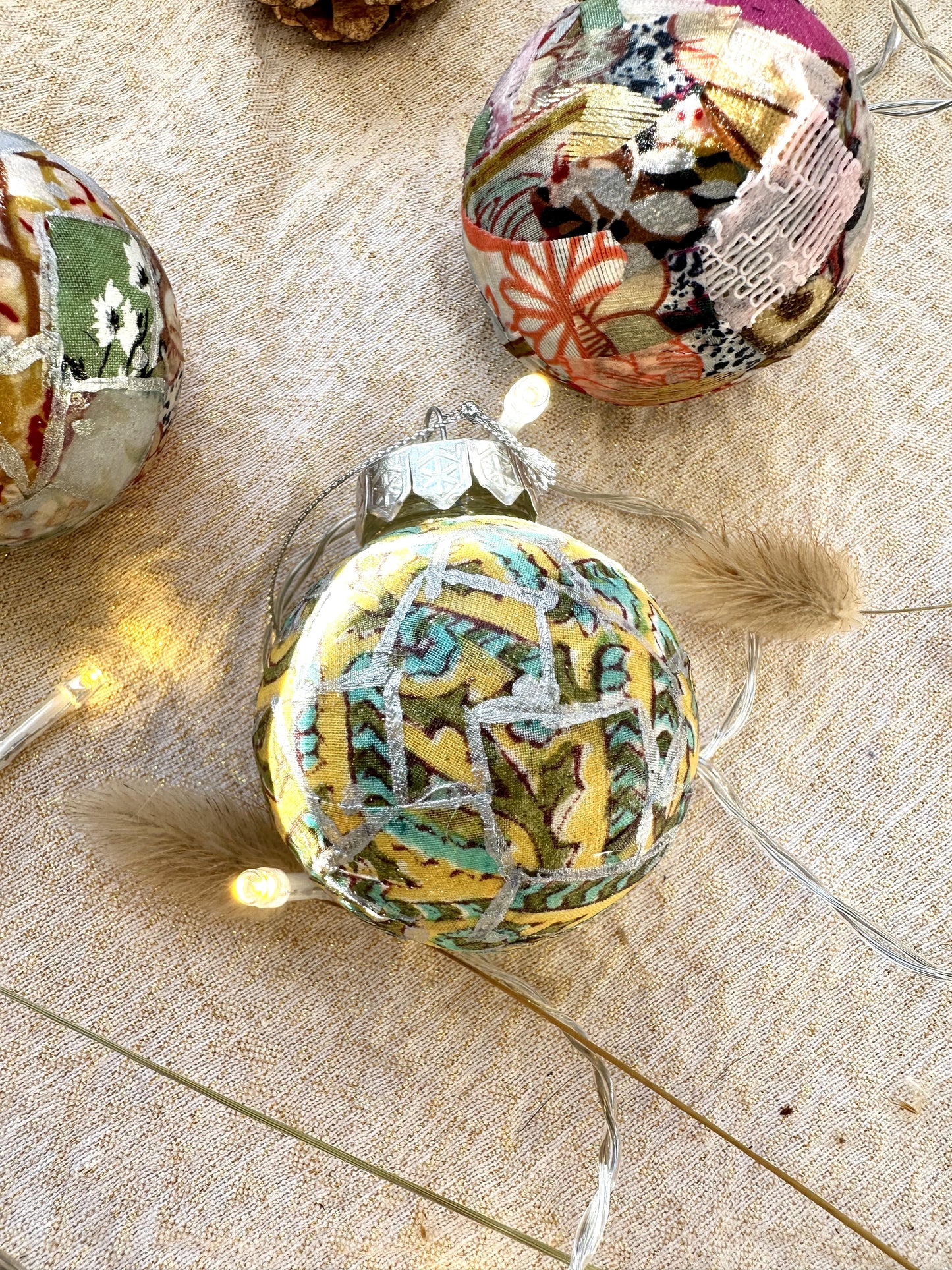 yellow and green fabric bauble