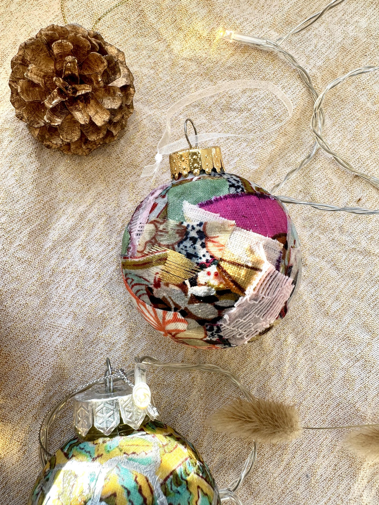 multicoloured fabric bauble