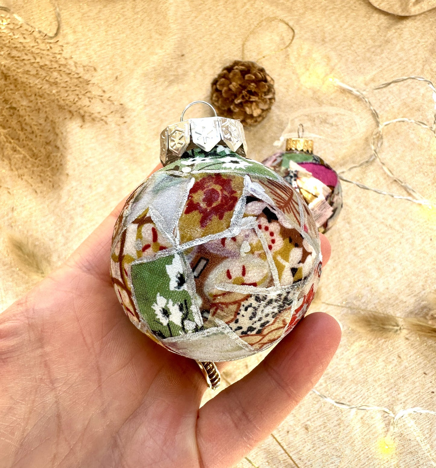 multicoloured fabric bauble