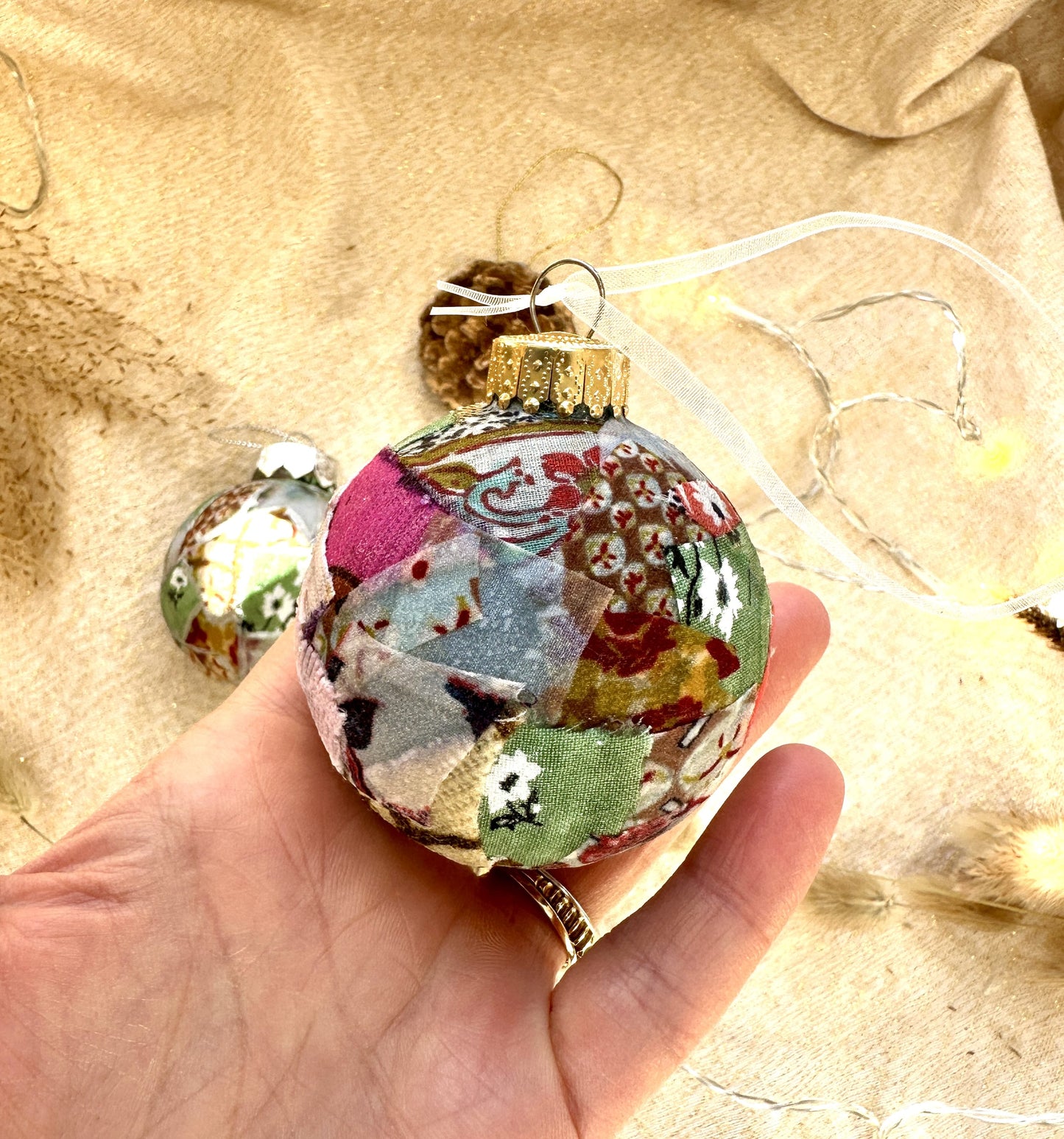 multicoloured fabric bauble