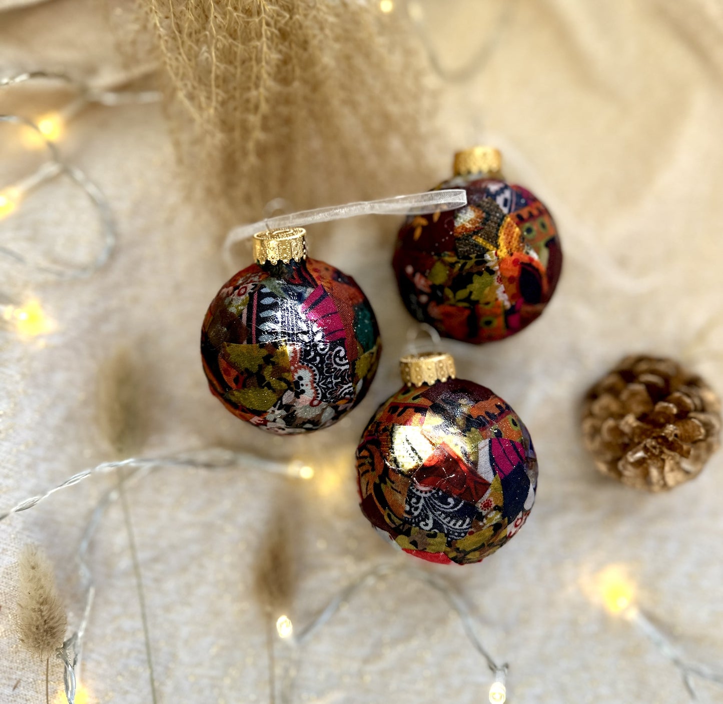 colourful set of fabric baubles