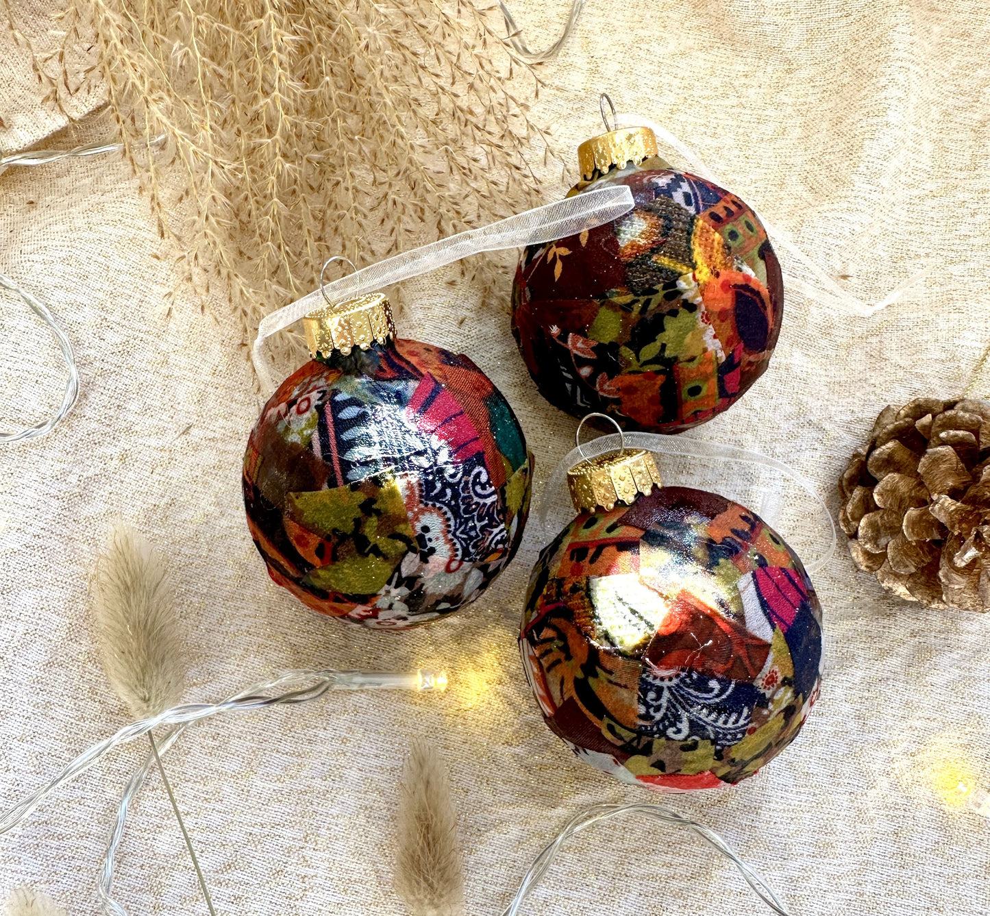 colourful set of fabric baubles