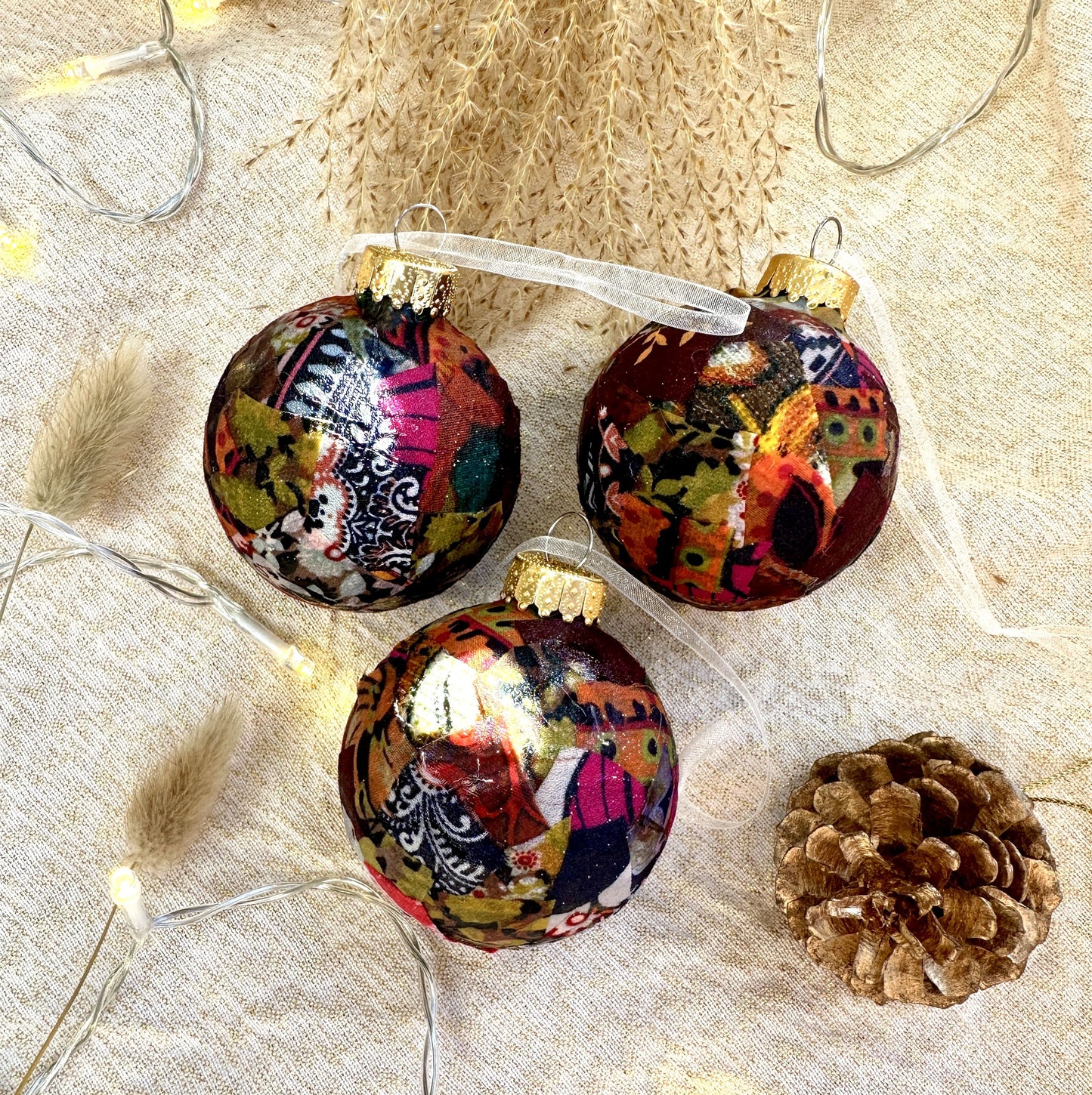 colourful set of fabric baubles