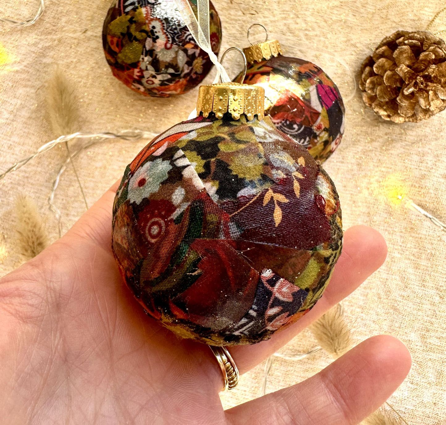 colourful fabric patchwork bauble