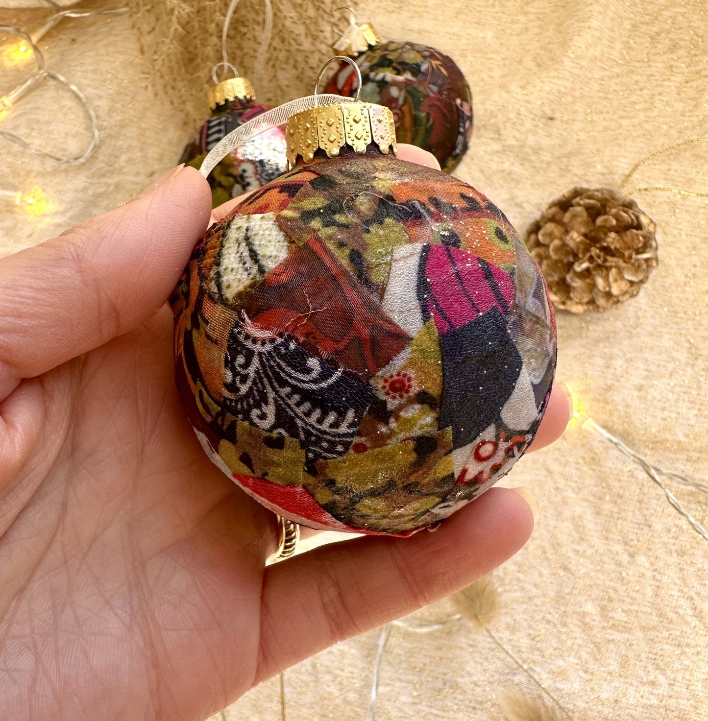 colourful fabric patchwork bauble