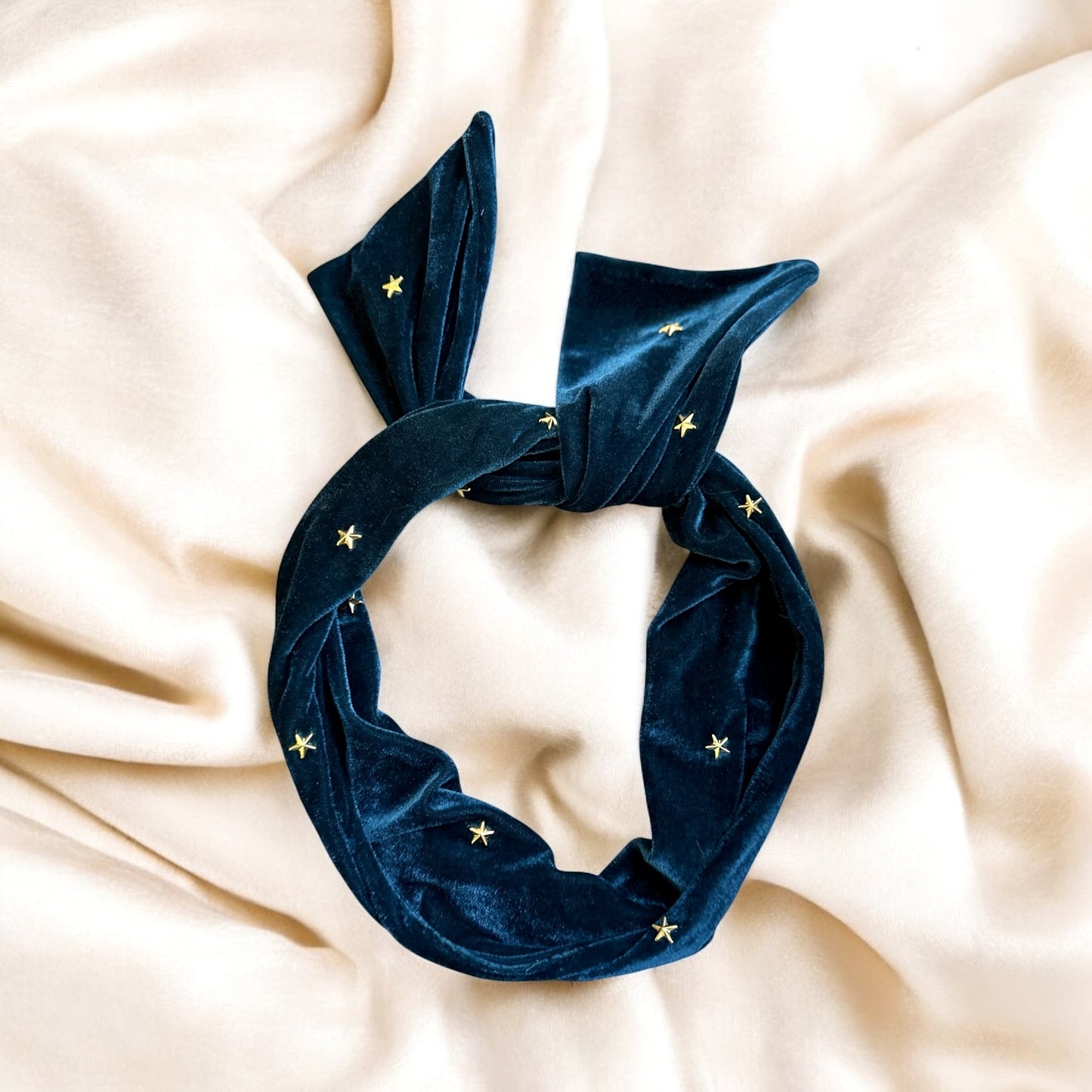 Teal velvet star studded wire headband
