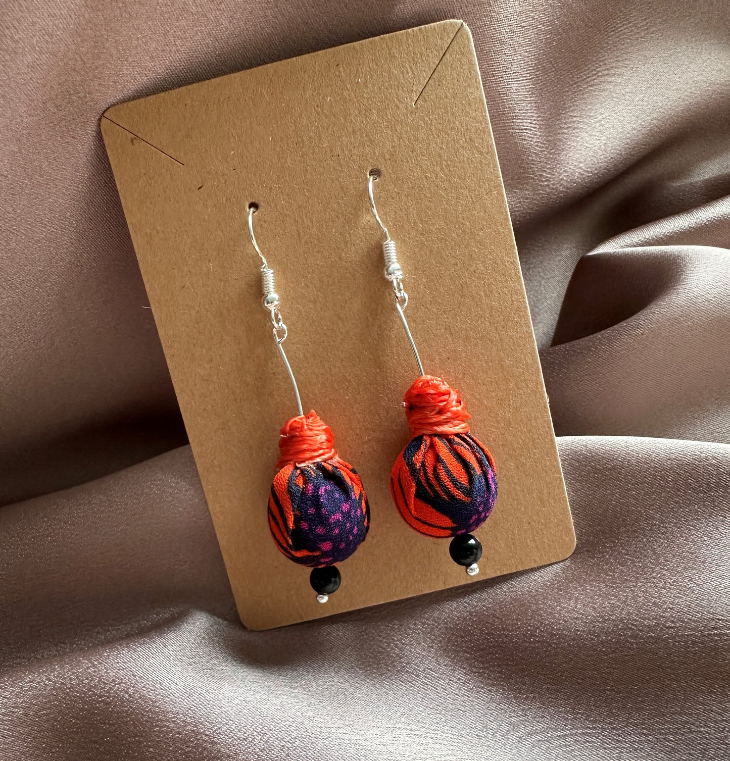 orange and navy fabric earrings