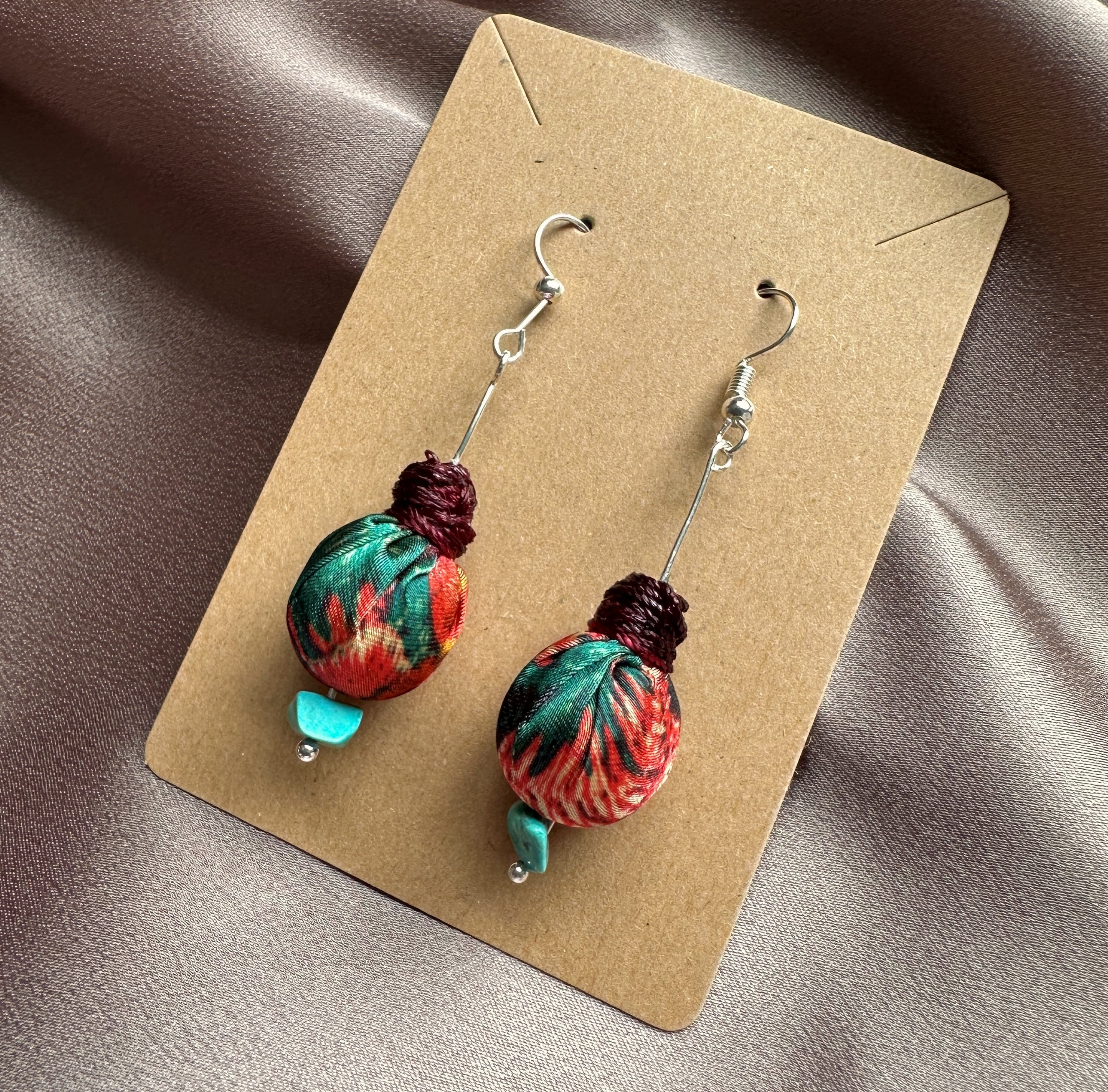 Colourful eco fabric earrings- green/red - Main Image