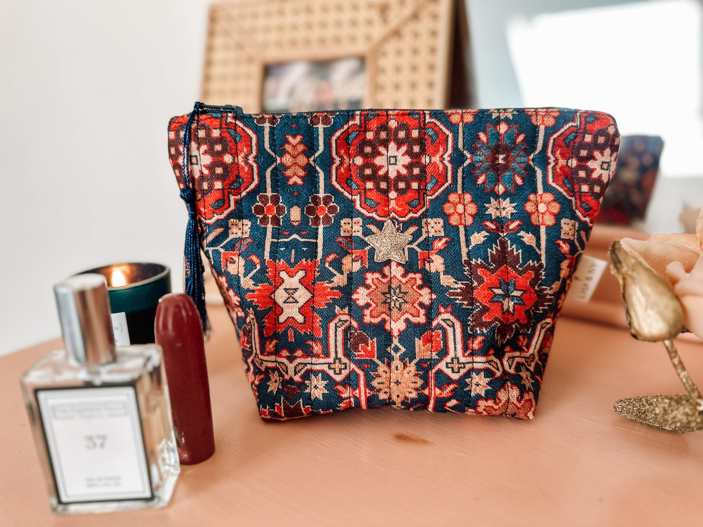 patterned small cosmetic bag