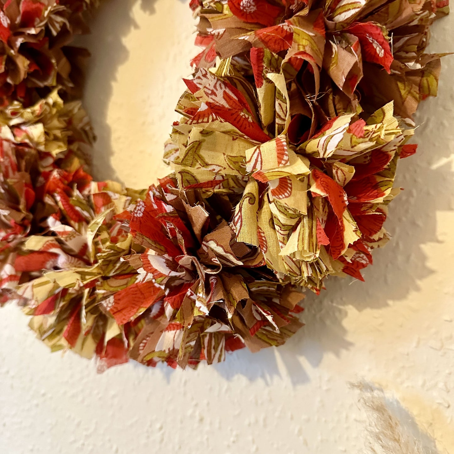 Brown/yellow cotton fabric rag wreath