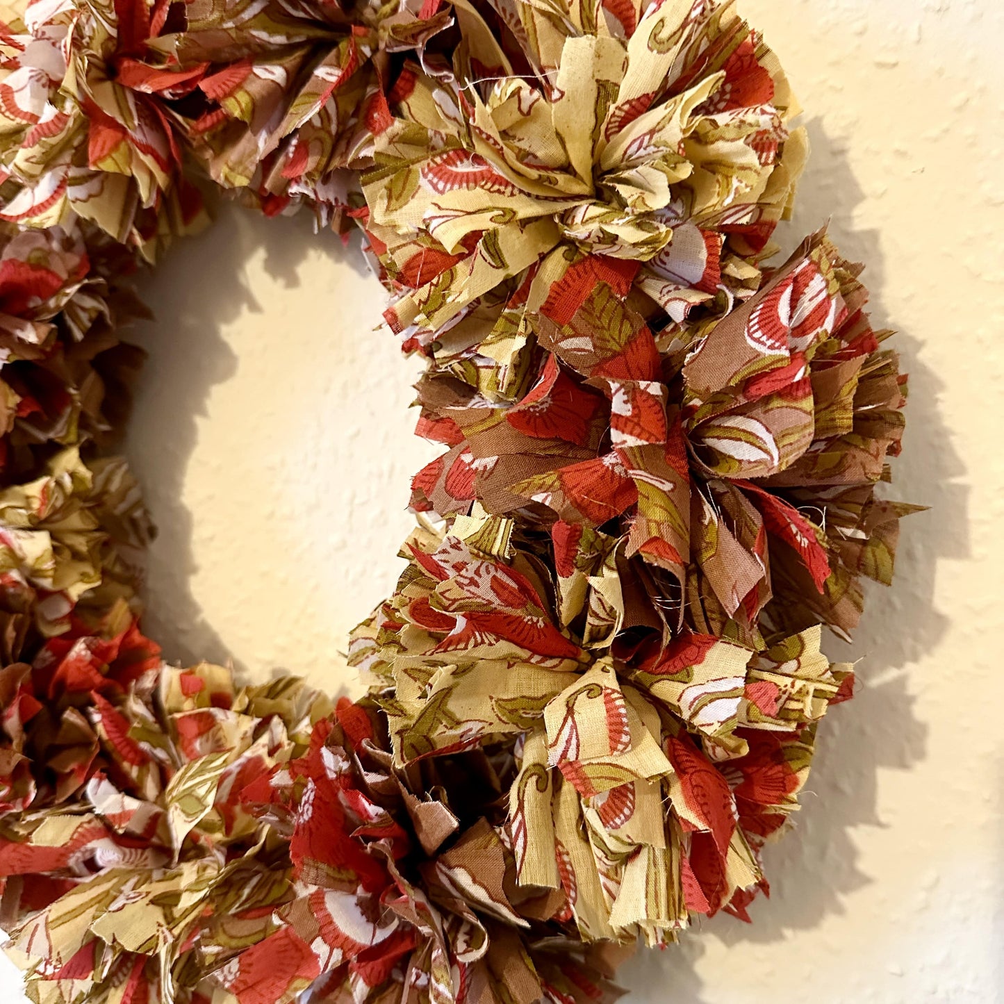 Brown/yellow cotton fabric rag wreath