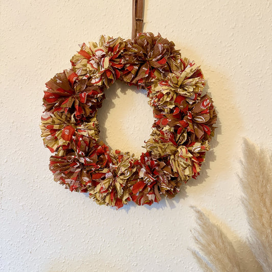 Brown/yellow cotton fabric rag wreath