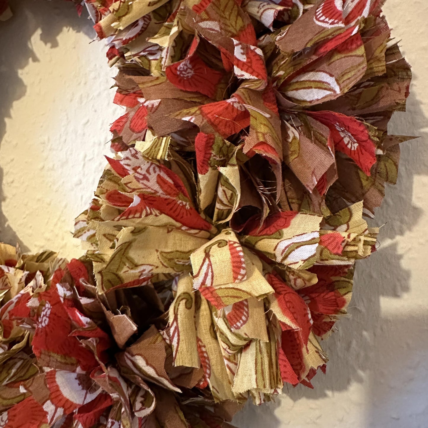 Brown/yellow cotton fabric rag wreath