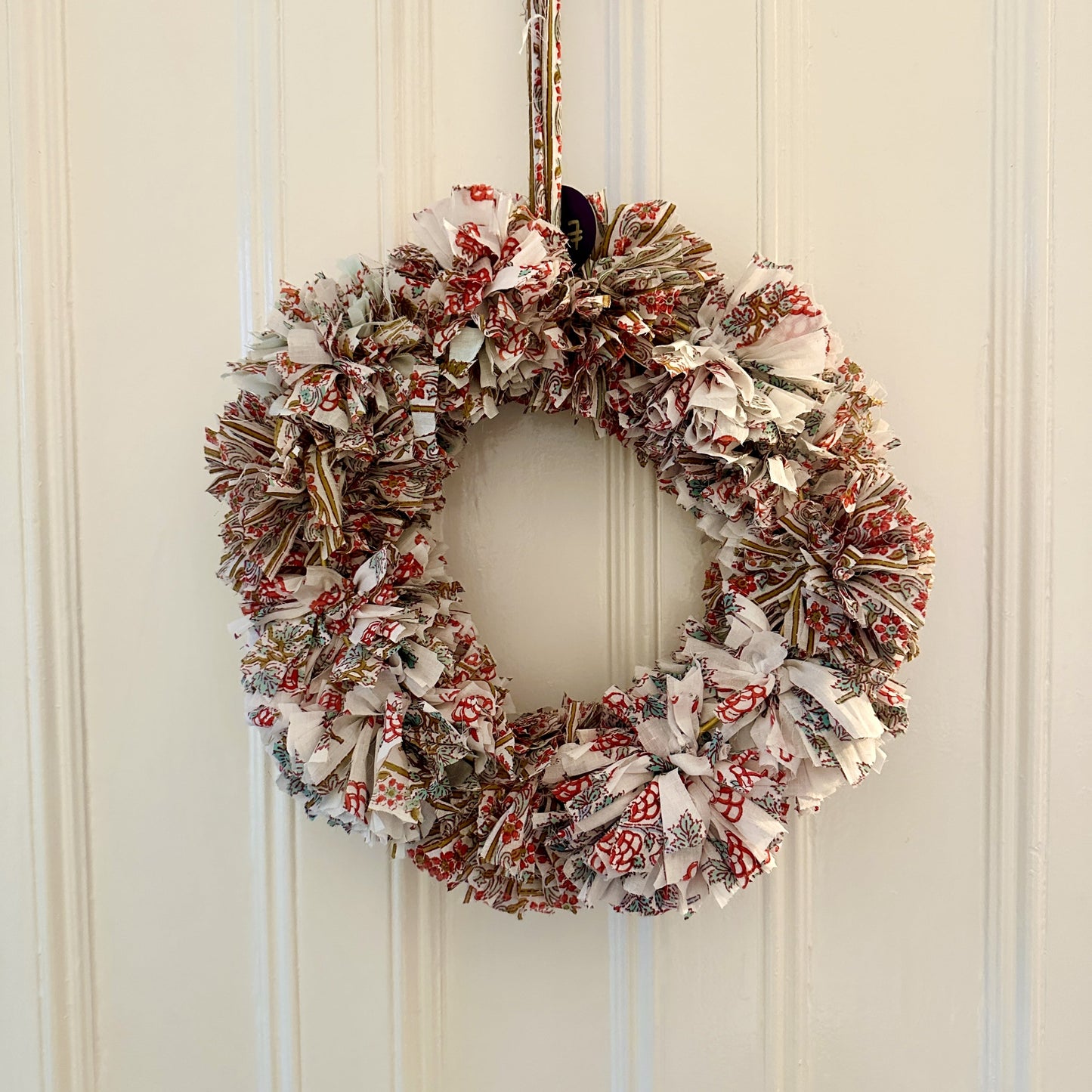 White cotton fabric rag wreath