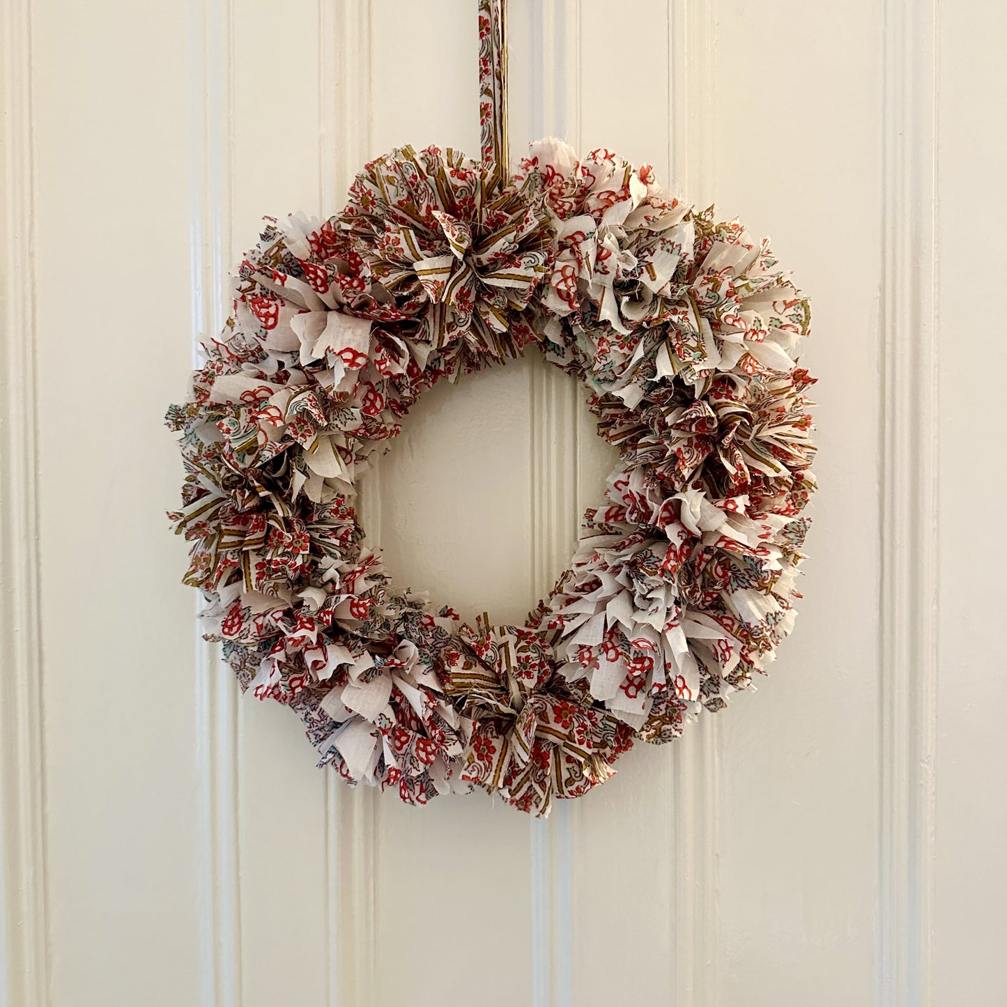 White cotton fabric rag wreath