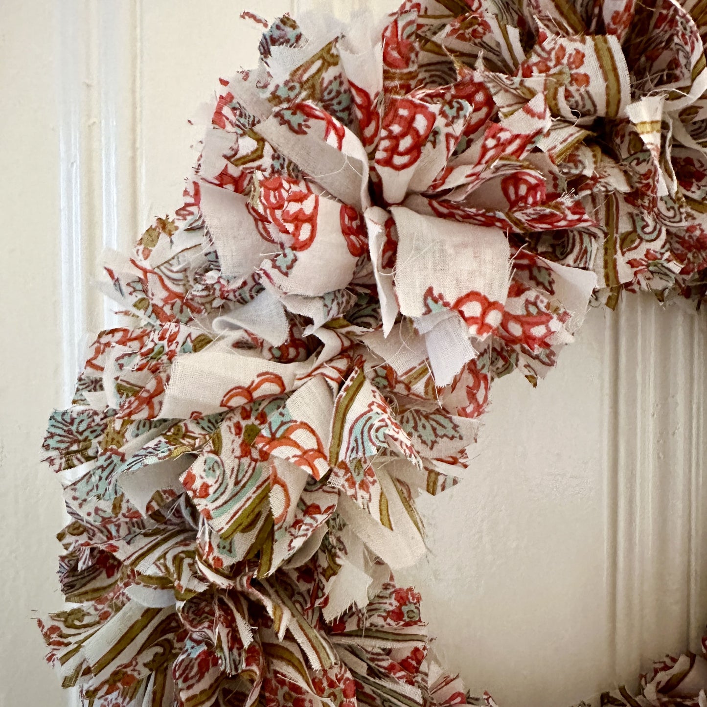 White cotton fabric rag wreath