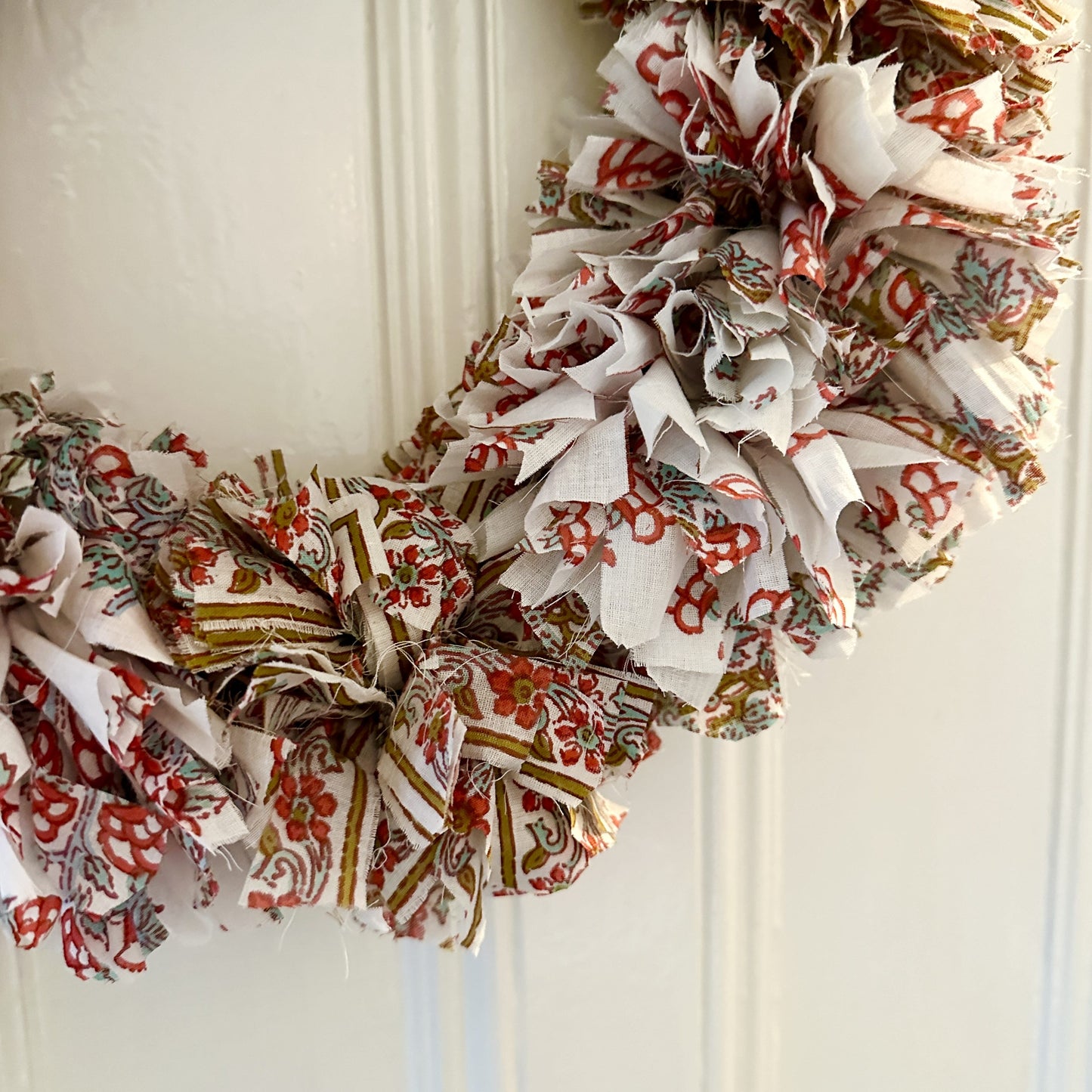 White cotton fabric rag wreath