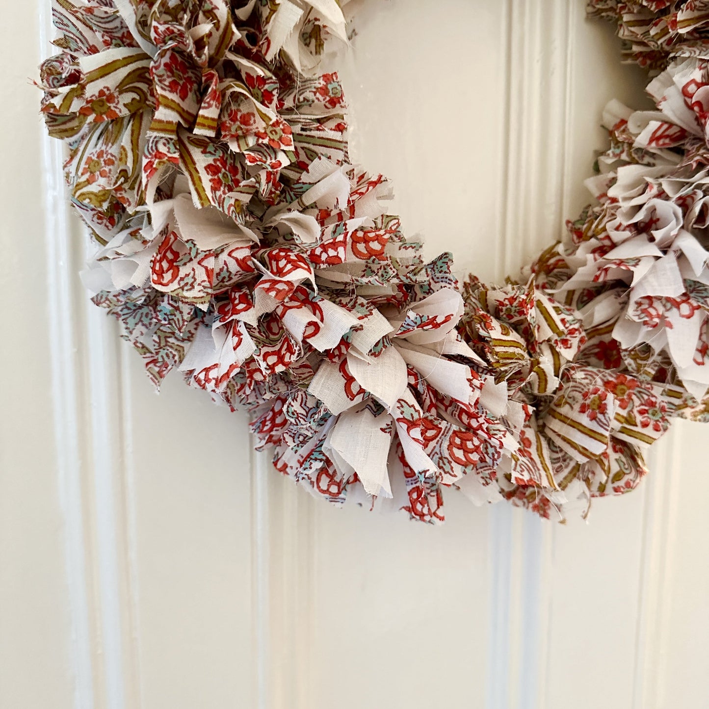 White cotton fabric rag wreath