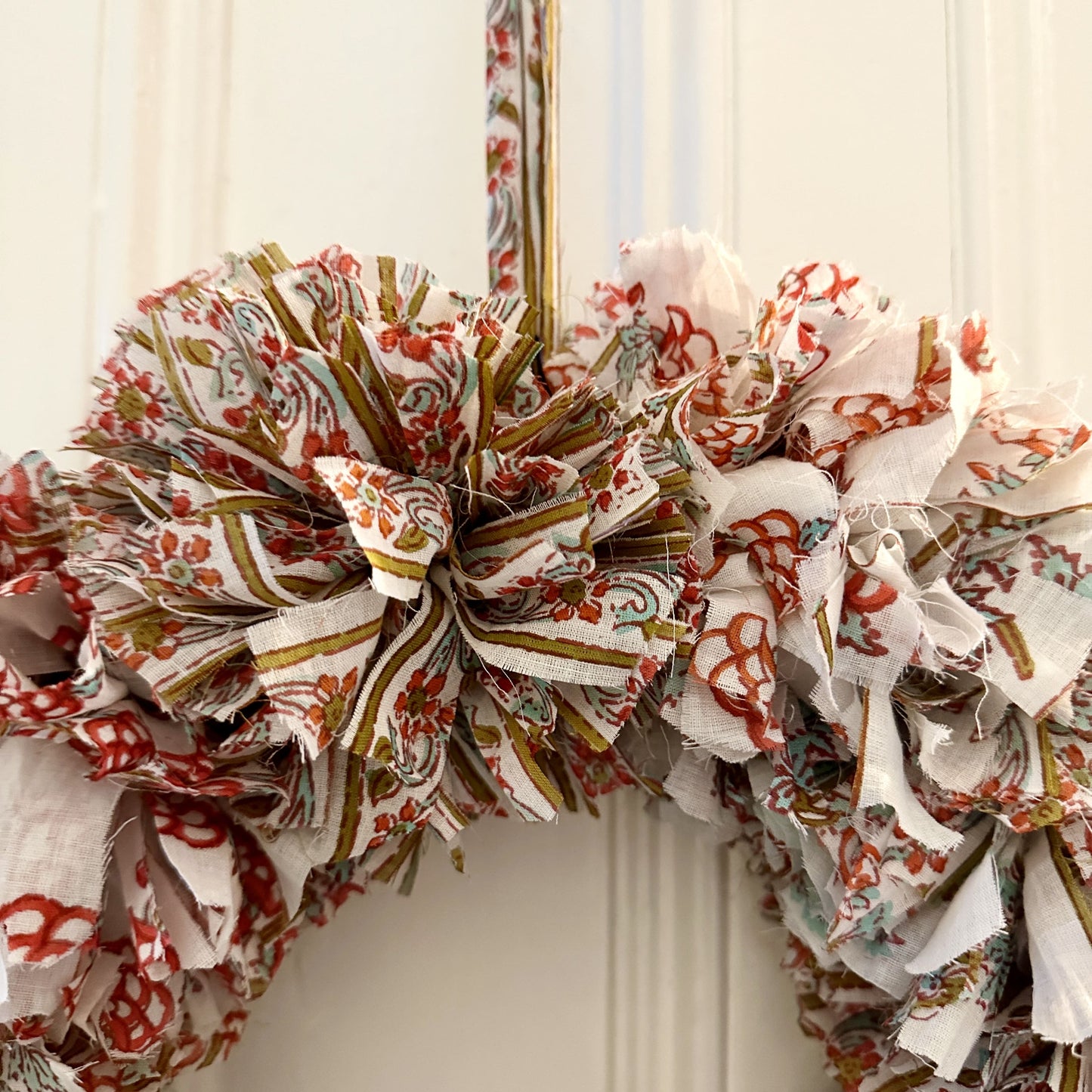 White cotton fabric rag wreath