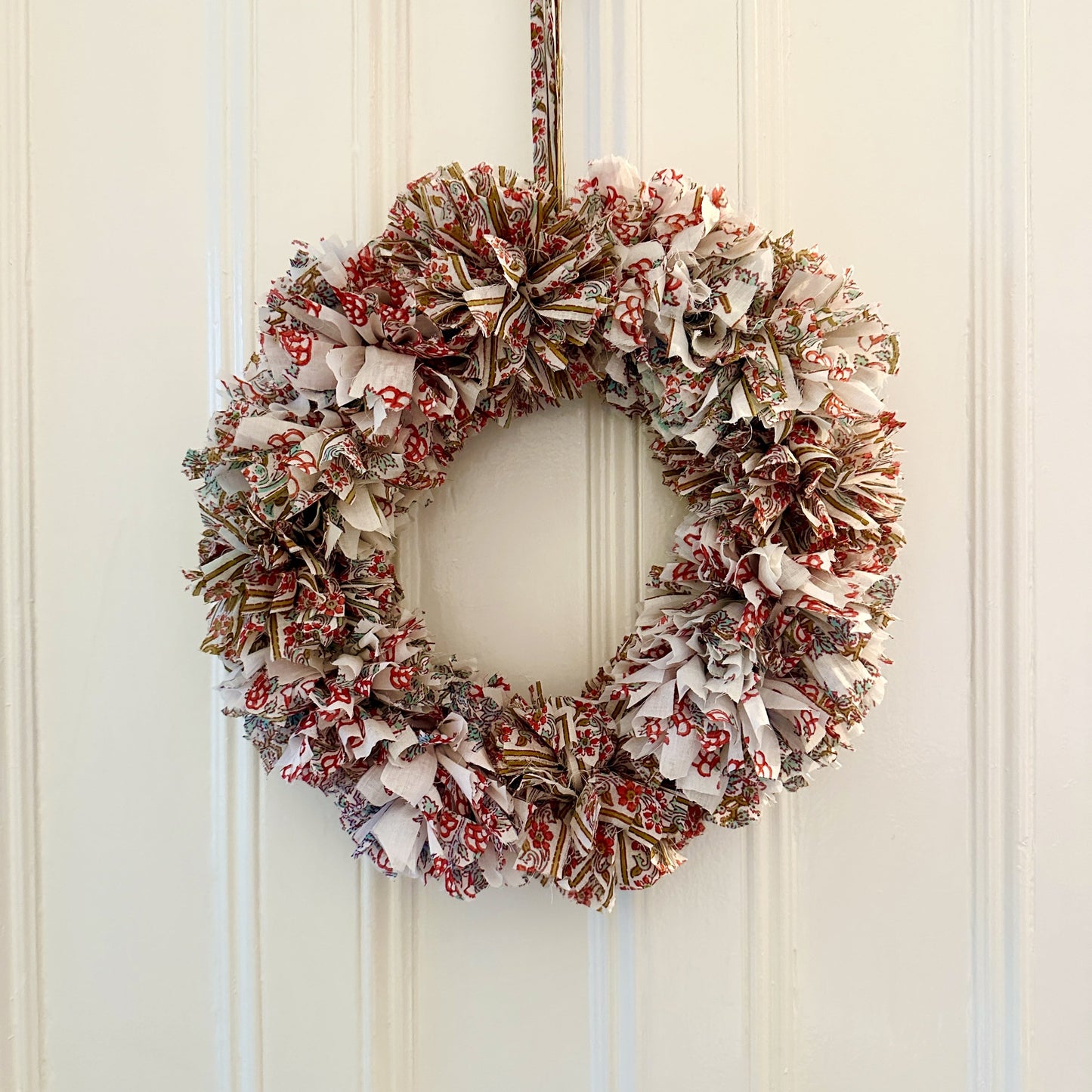 White cotton fabric rag wreath