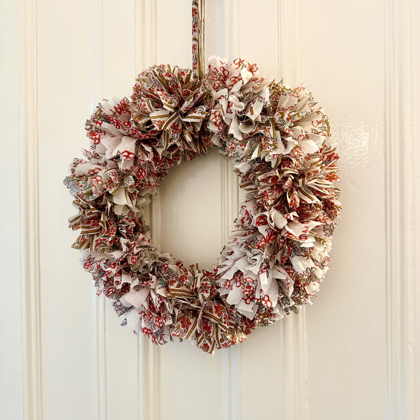 White cotton fabric rag wreath