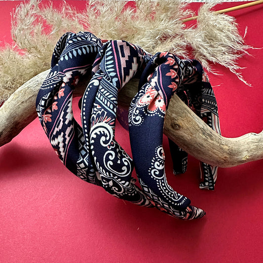 Boho print top knot headband