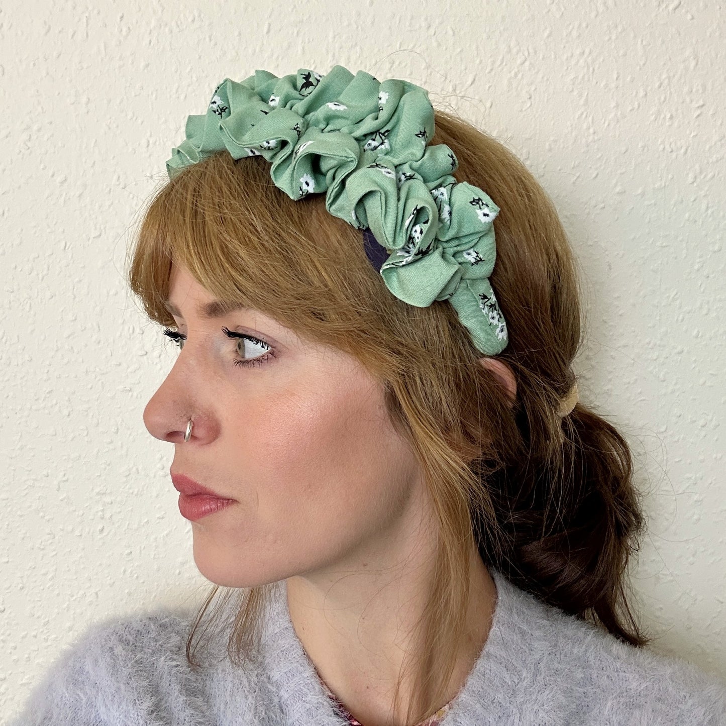 Green ruffle scrunchie headband