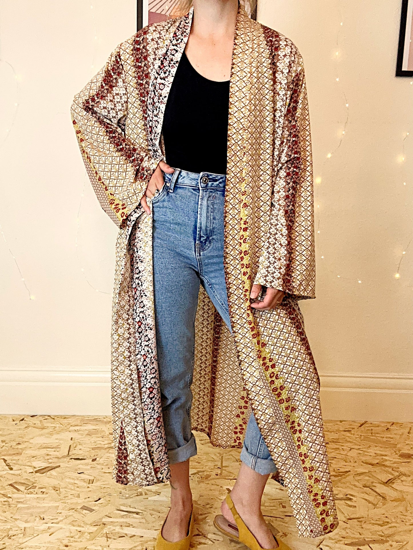 Long maxi kimono duster in boho print - UK 14/16