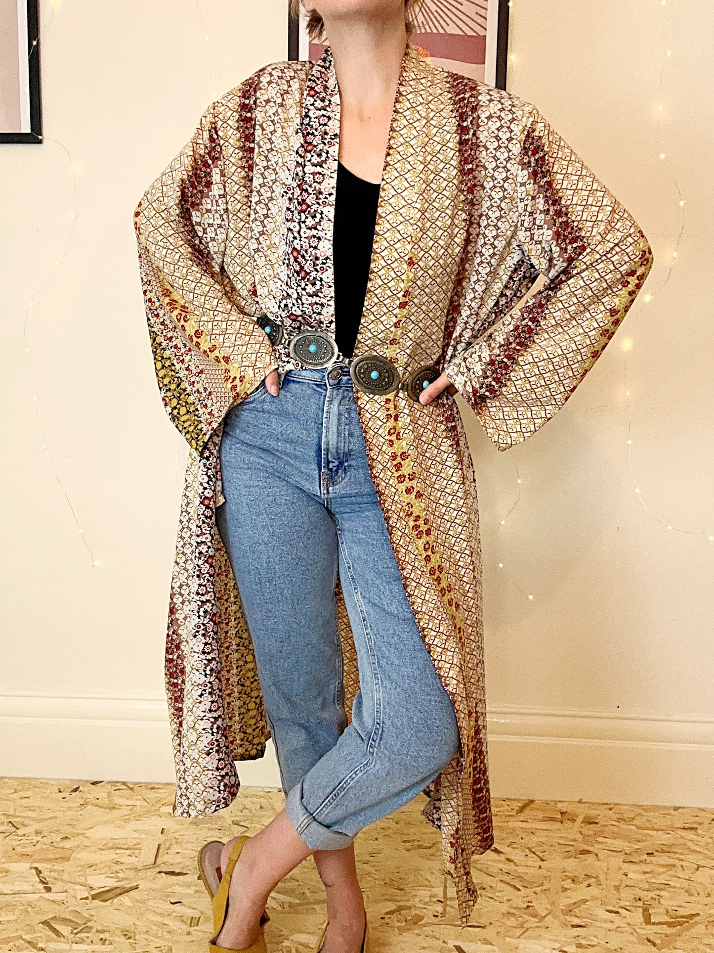 Long maxi kimono duster in boho print - UK 14/16