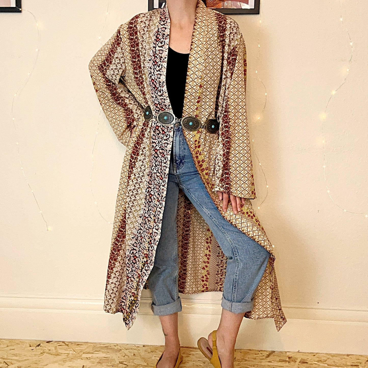 Long maxi kimono duster in boho print - UK 14/16