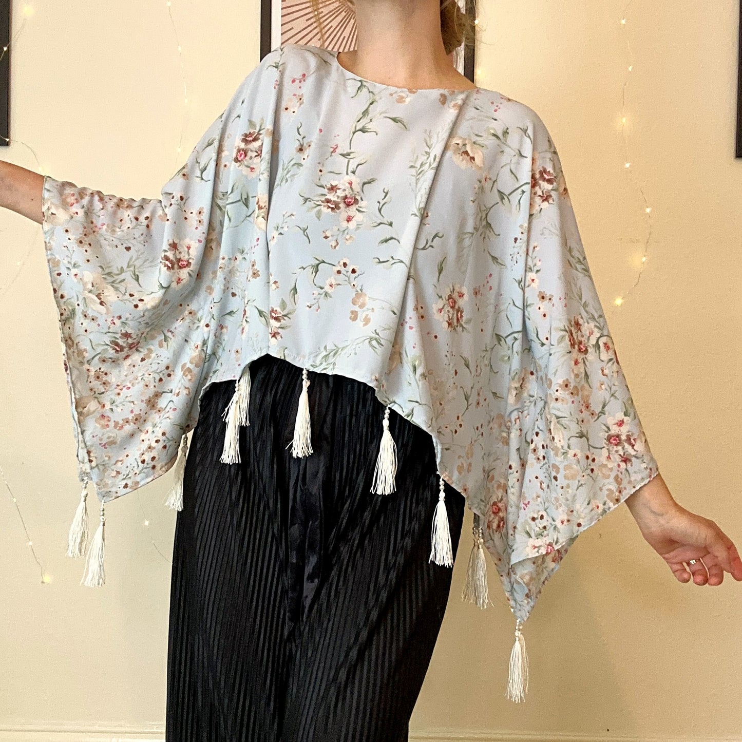 boho floral tassel top