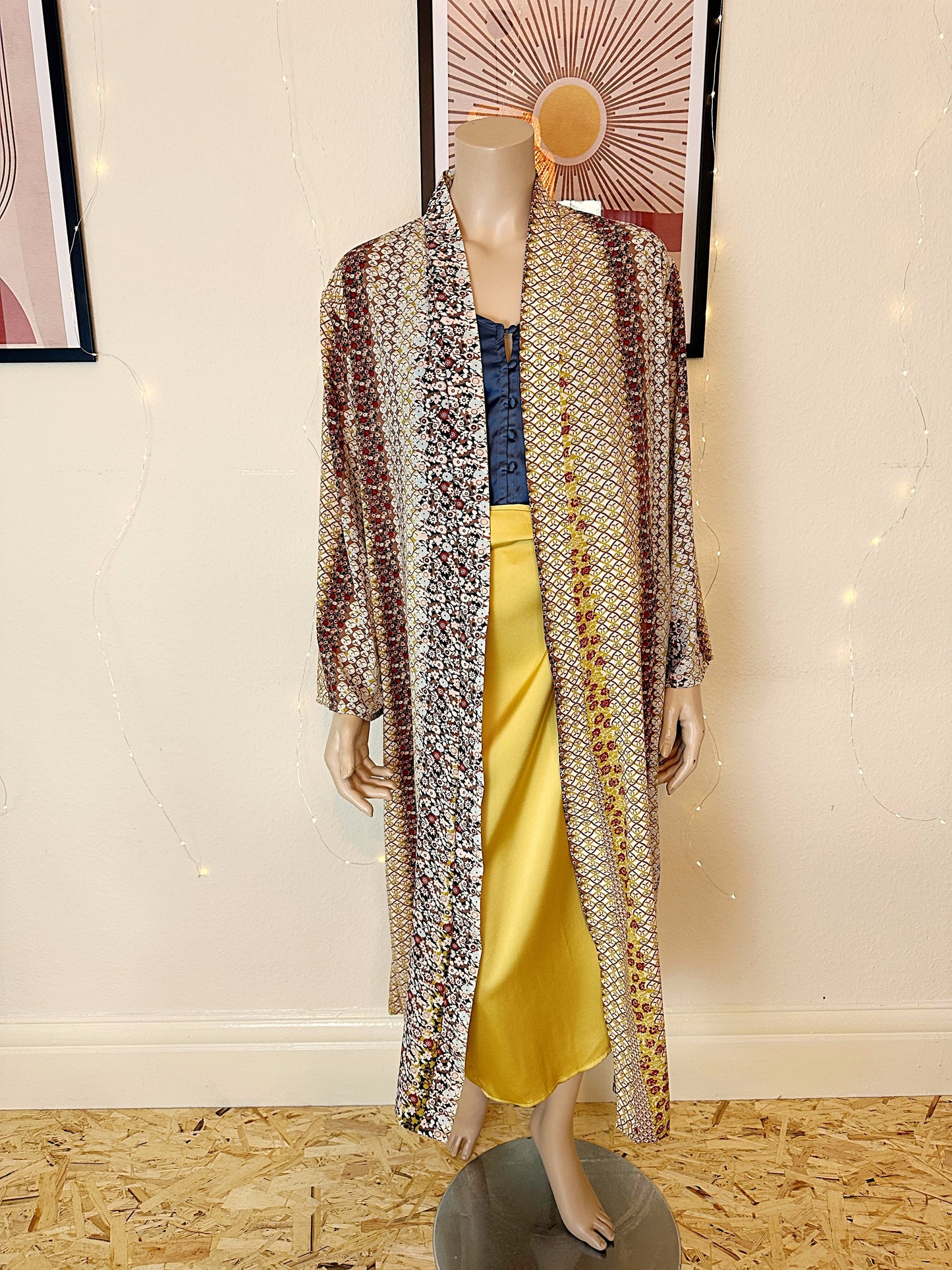 Long maxi kimono duster in boho print - UK 14/16