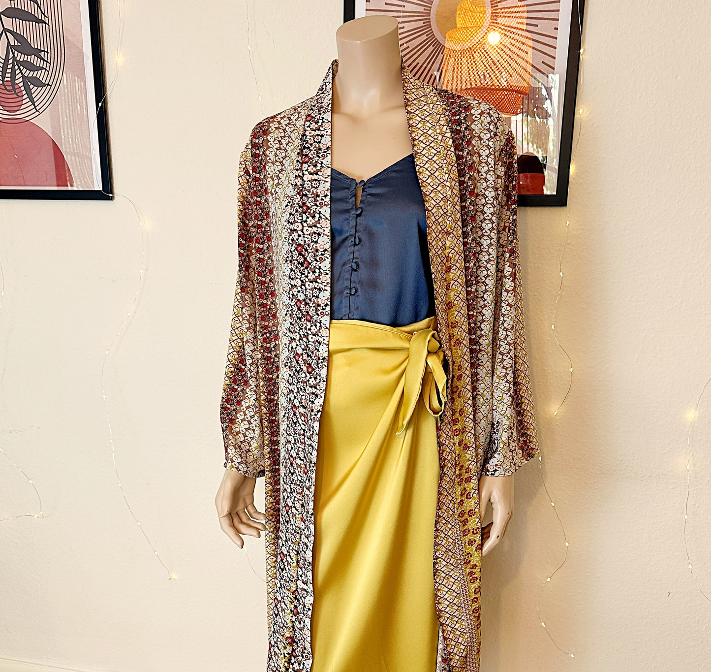 Long maxi kimono duster in boho print - UK 14/16