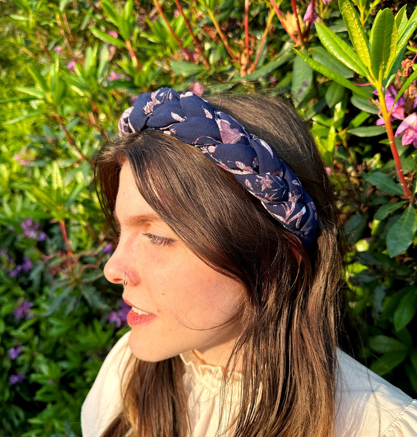 Navy blue braided padded headband