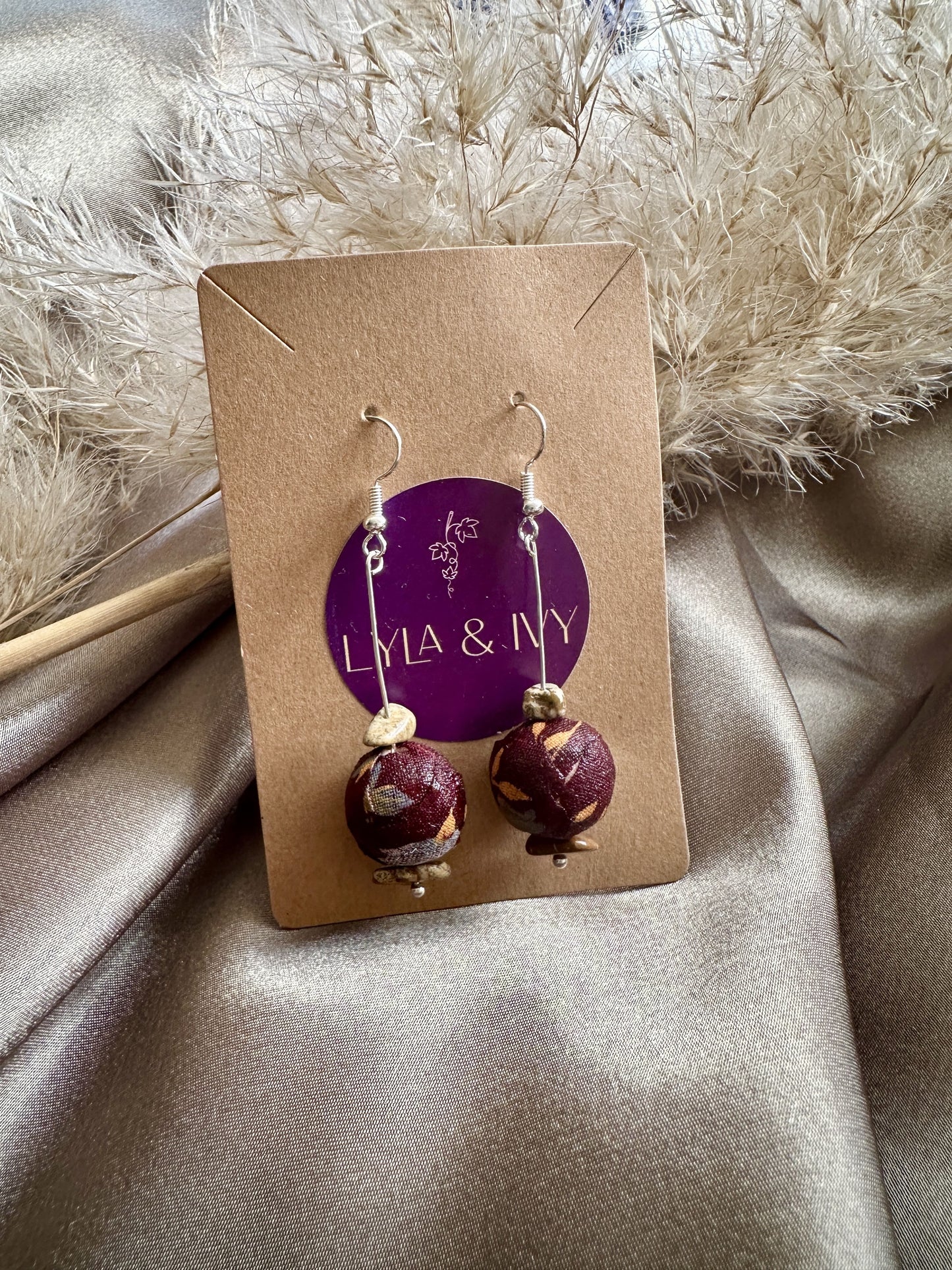 Zero waste fabric earrings - burgundy floral