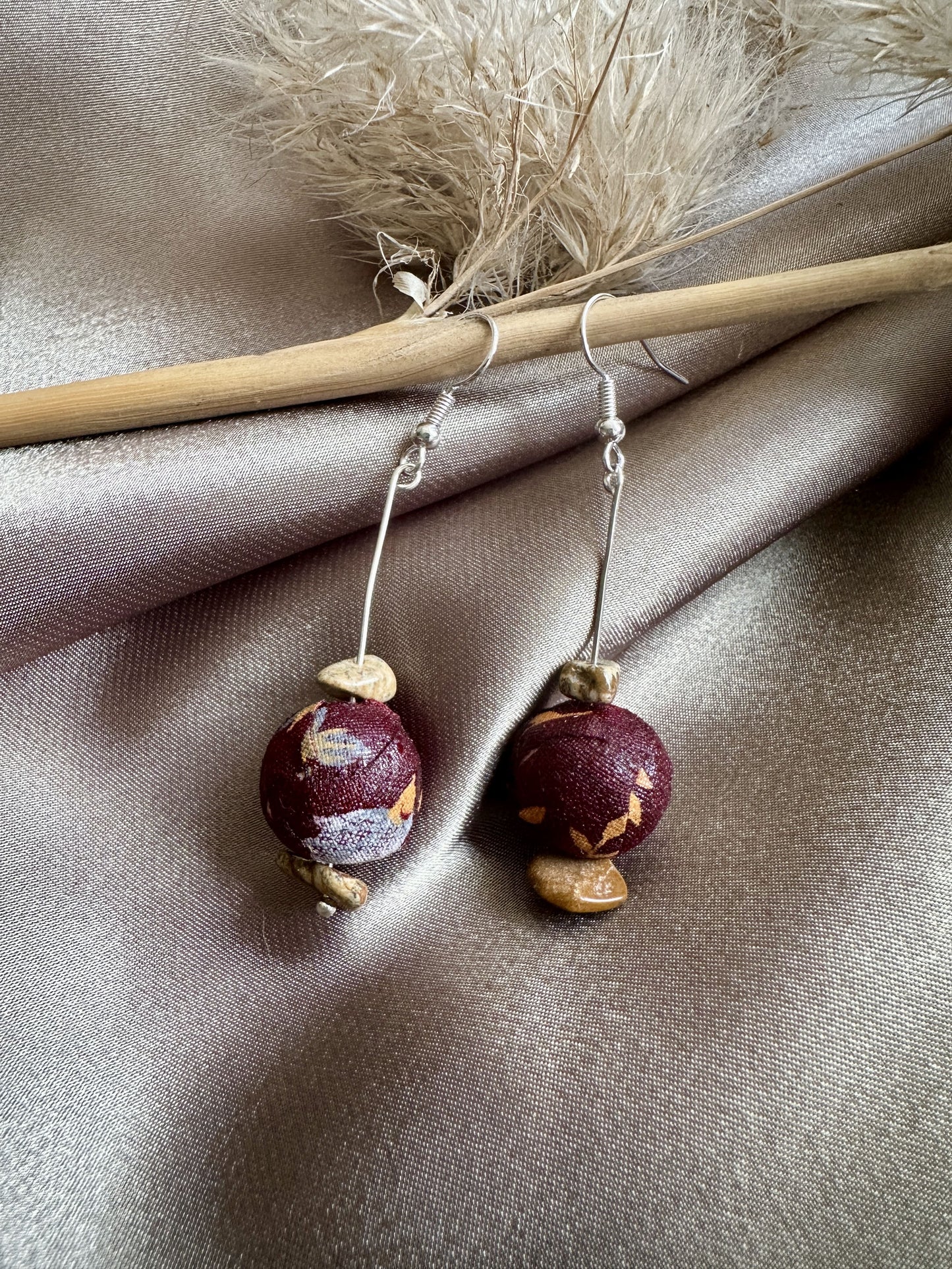 Zero waste fabric earrings - burgundy floral