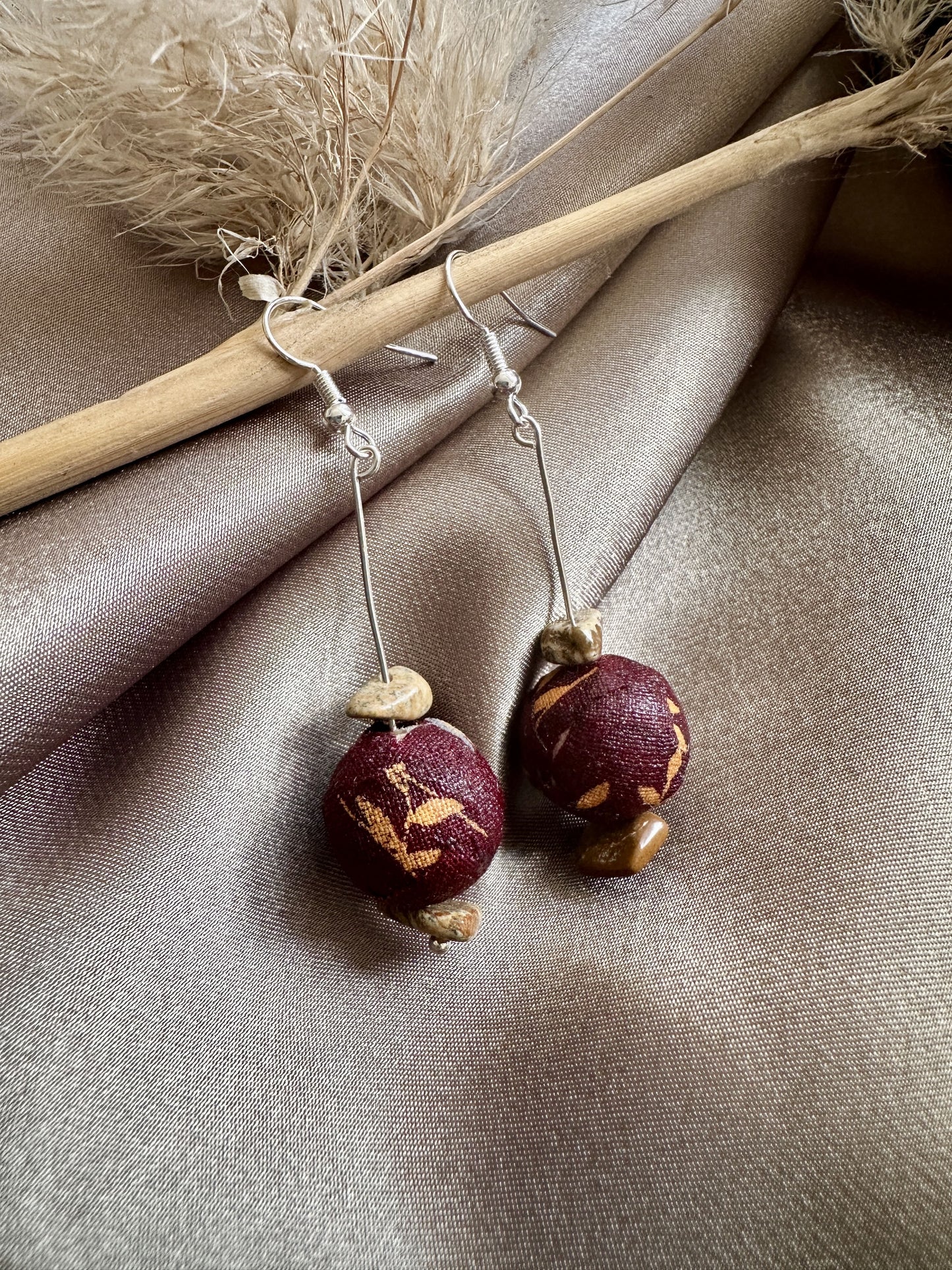 Zero waste fabric earrings - burgundy floral