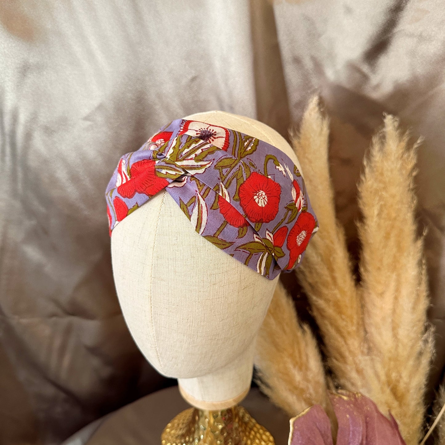 purple floral print cotton headband