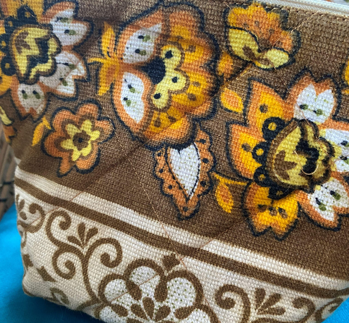 Quilted 70's print cosmetic/toiletry bag