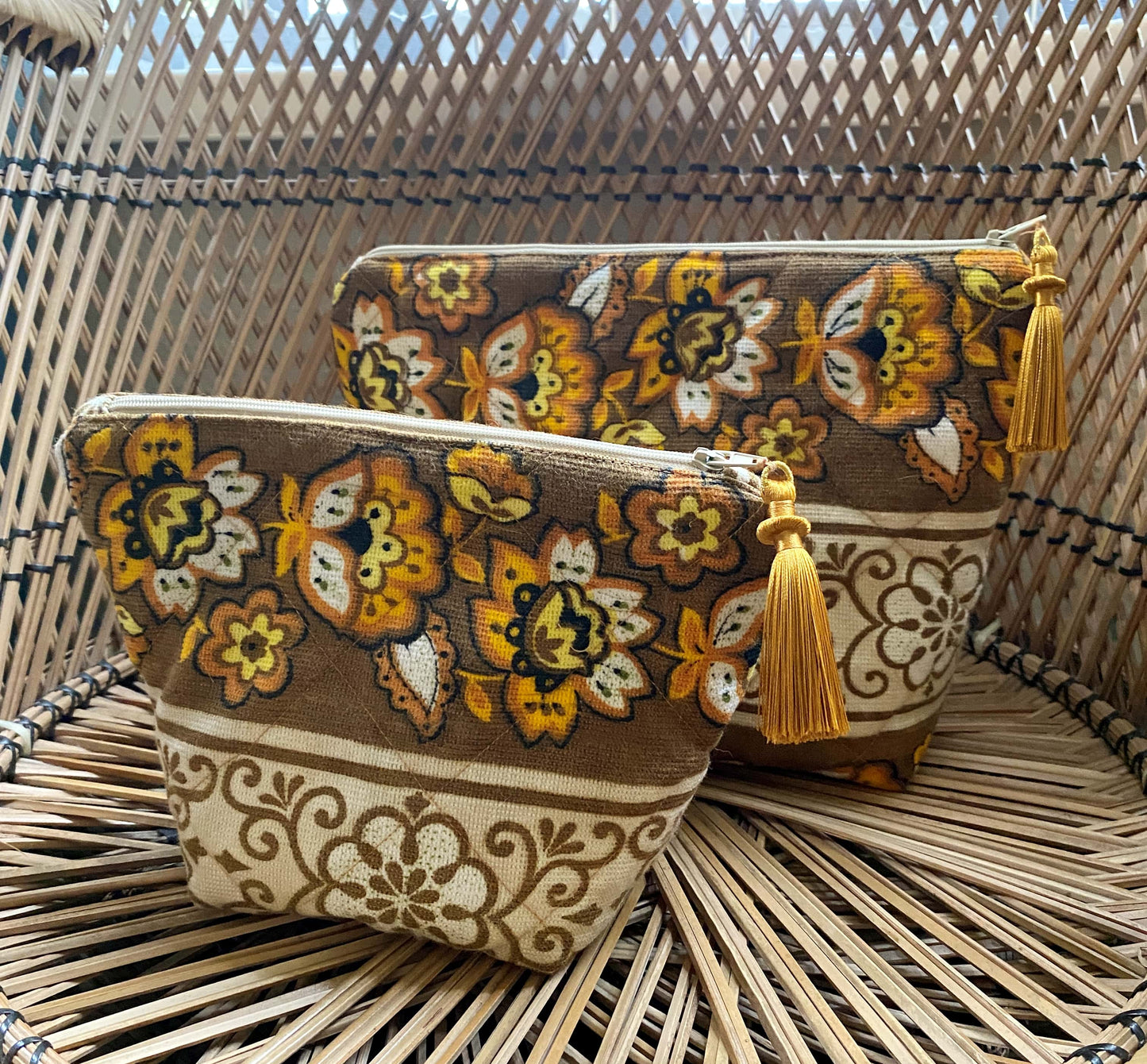 Quilted 70's print cosmetic/toiletry bag