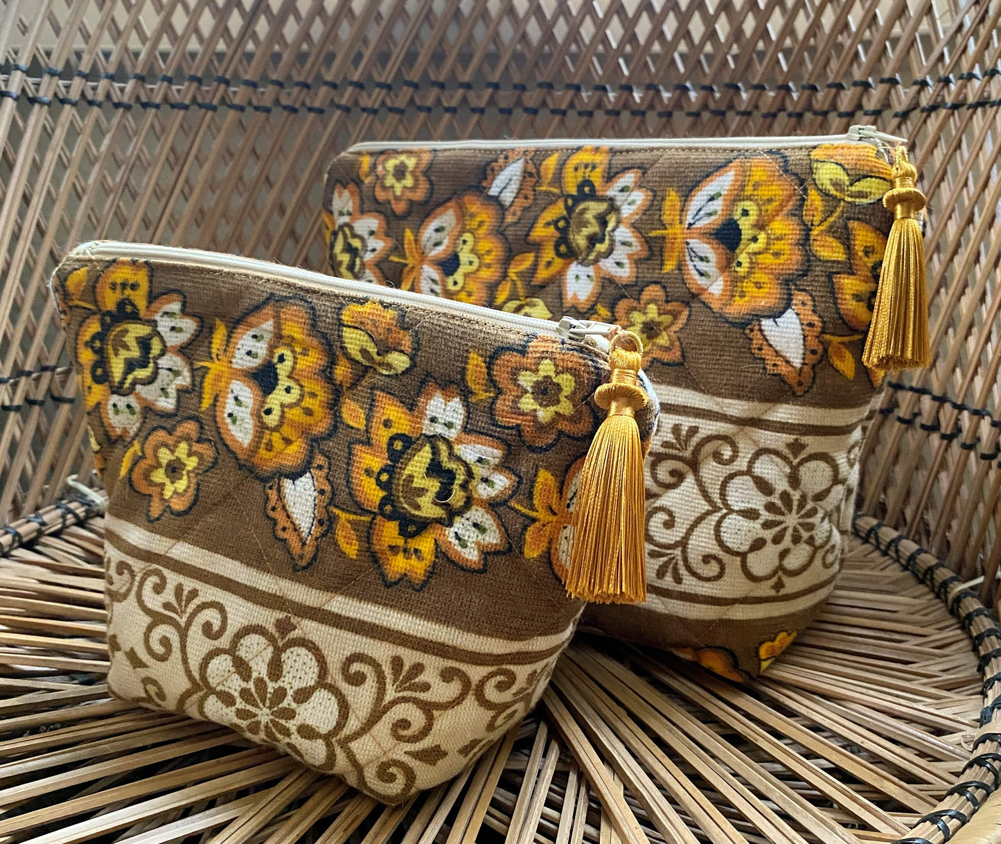 Quilted 70's print cosmetic/toiletry bag