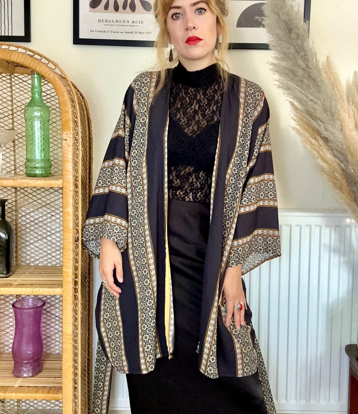 black boho striped kimono